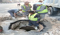 معالجة هبوط بطريق النصر امام شارع مكرم عبيد