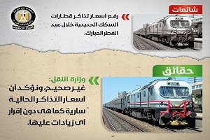 حقيقة رفع أسعار تذاكر قطارات السكك الحديدية قبل عيد الفطر