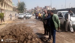 متابعة اعمال اصلاح كسر ماسورة مياه بشارع أحمد حلمى  