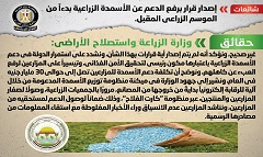 حقيقة إصدار قرار برفع الدعم عن الأسمدة الزراعية بدءً من الموسم الزراعي المقبل